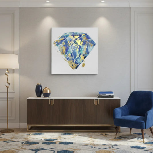 Blue Gold Abstract Diamond - Canvas