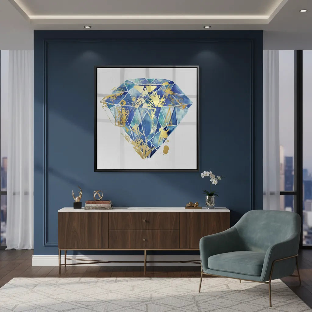 Blue Gold Abstract Diamond - Canvas - Jasmineart.ae