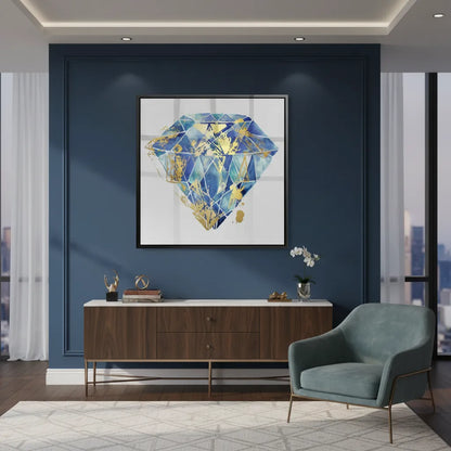 Blue Gold Abstract Diamond - Canvas