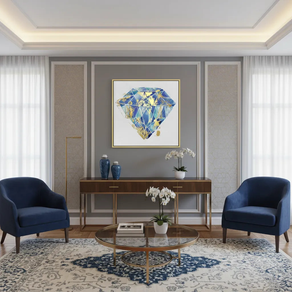 Blue Gold Abstract Diamond - Canvas - Jasmineart.ae