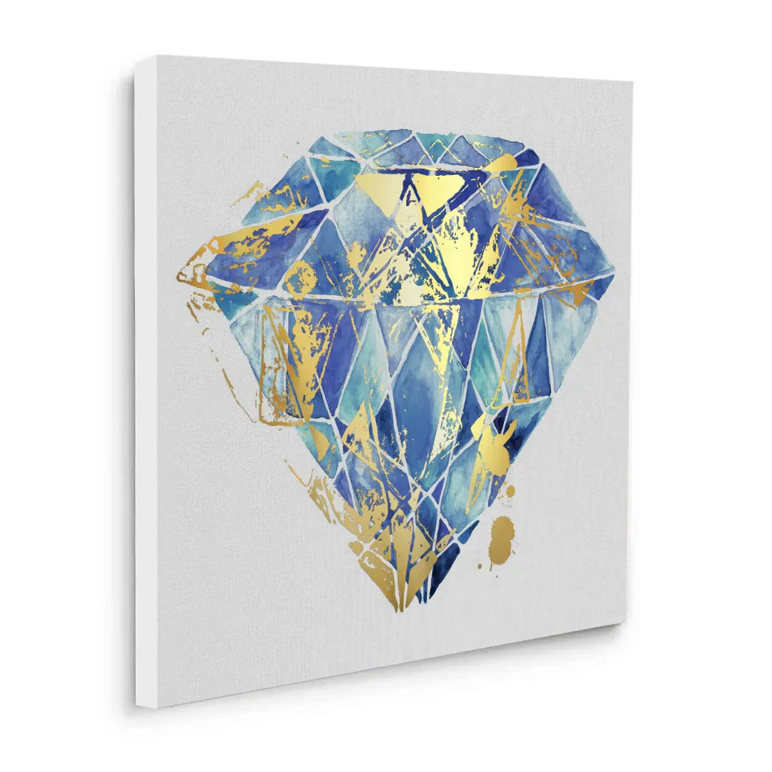 Blue Gold Abstract Diamond - Canvas - Jasmineart.ae