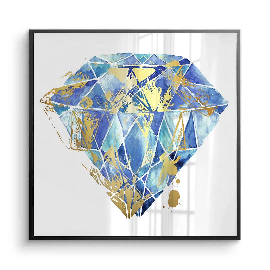 Blue Gold Abstract Diamond - Fine Art - Jasmineart.ae