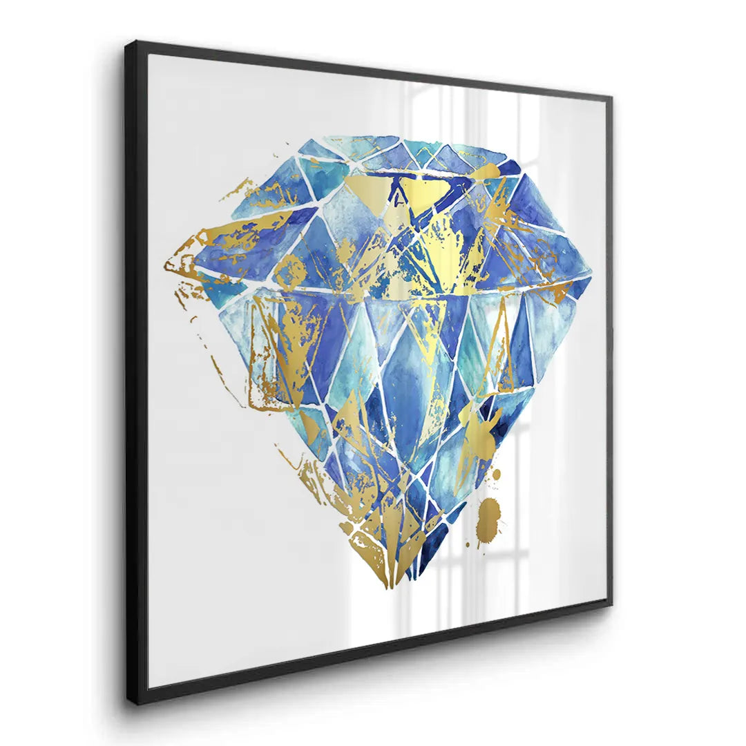 Blue Gold Abstract Diamond - Fine Art - Jasmineart.ae