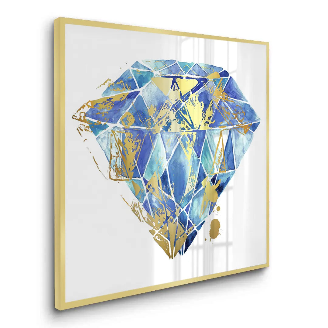 Blue Gold Abstract Diamond - Fine Art - Jasmineart.ae