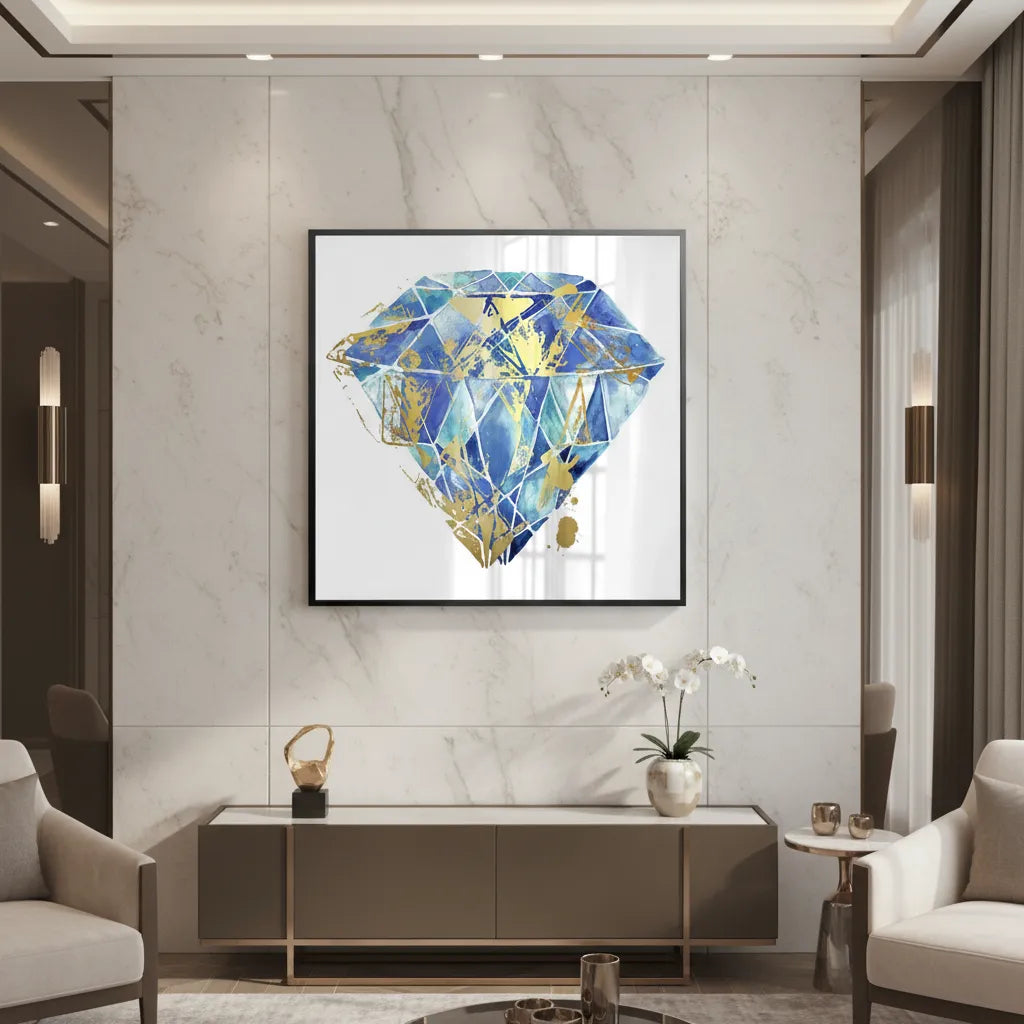 Blue Gold Abstract Diamond - Fine Art - Jasmineart.ae