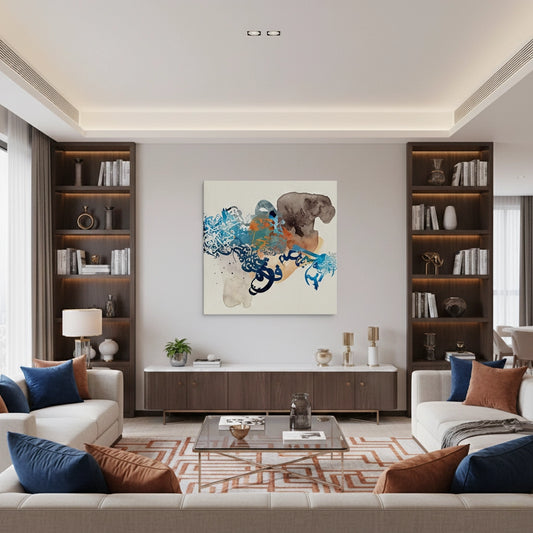 Blue Tide Abstract Calligraphy- Canvas