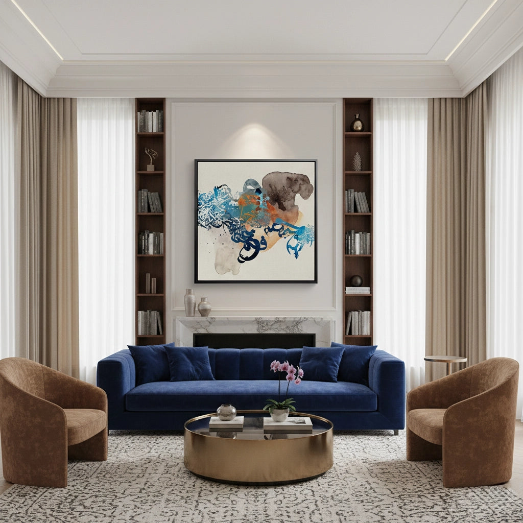 2Blue Tide Abstract Calligraphy- Canvas