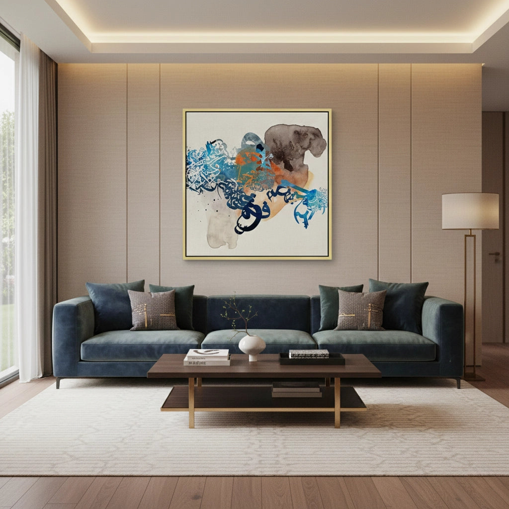 2Blue Tide Abstract Calligraphy- Canvas