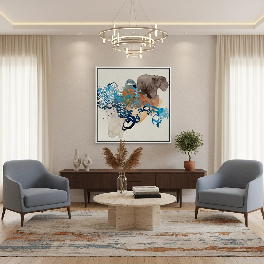 2Blue Tide Abstract Calligraphy- Canvas