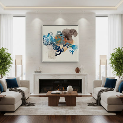 Blue Tide Abstract Calligraphy- Canvas