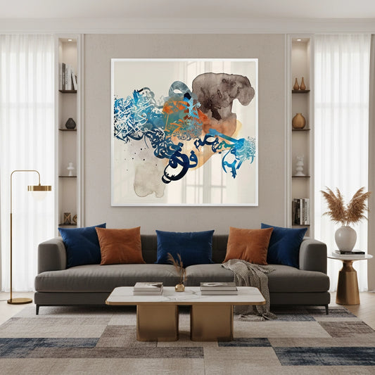 Blue Tide Abstract Calligraphy - Fine Art