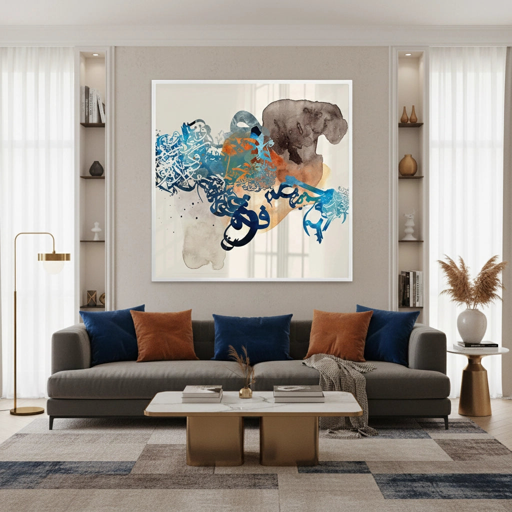 Blue Tide Abstract Calligraphy - Fine Art