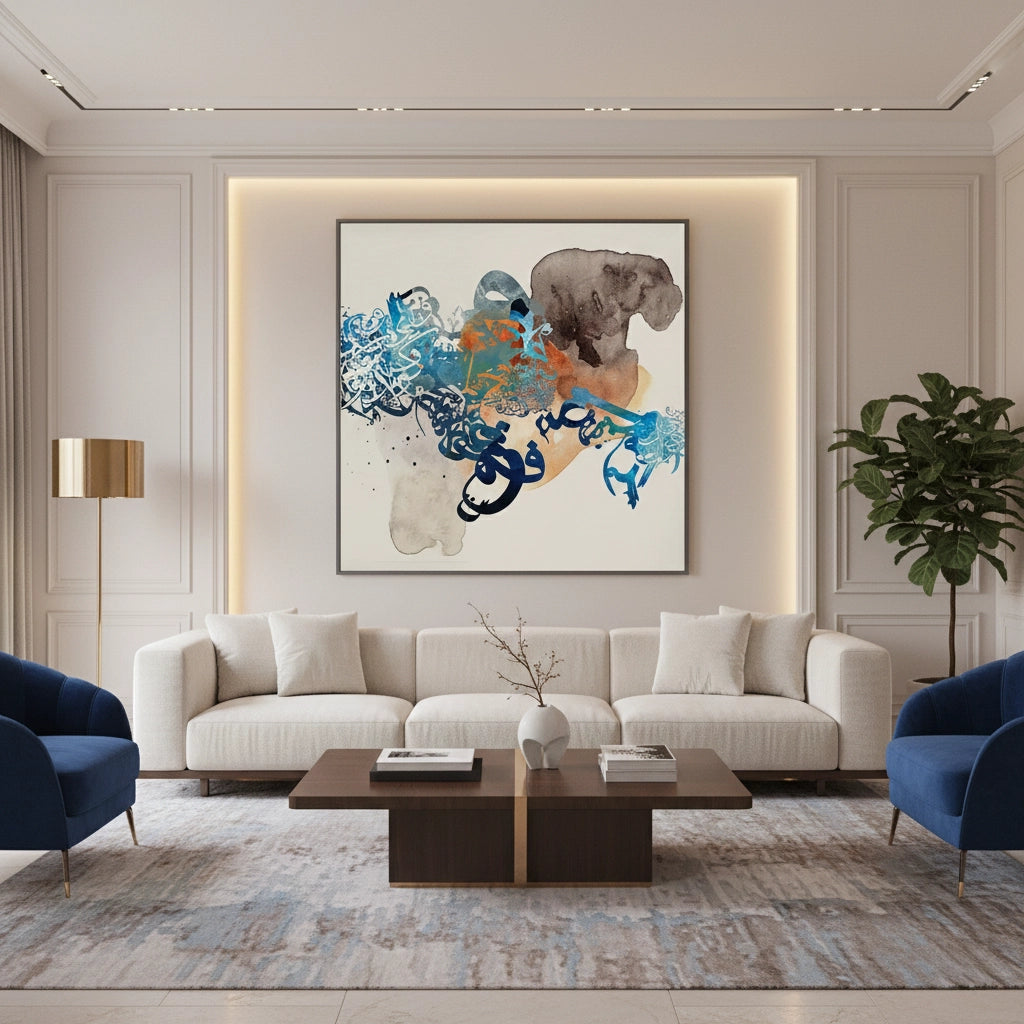 2Blue Tide Abstract Calligraphy - Fine Art