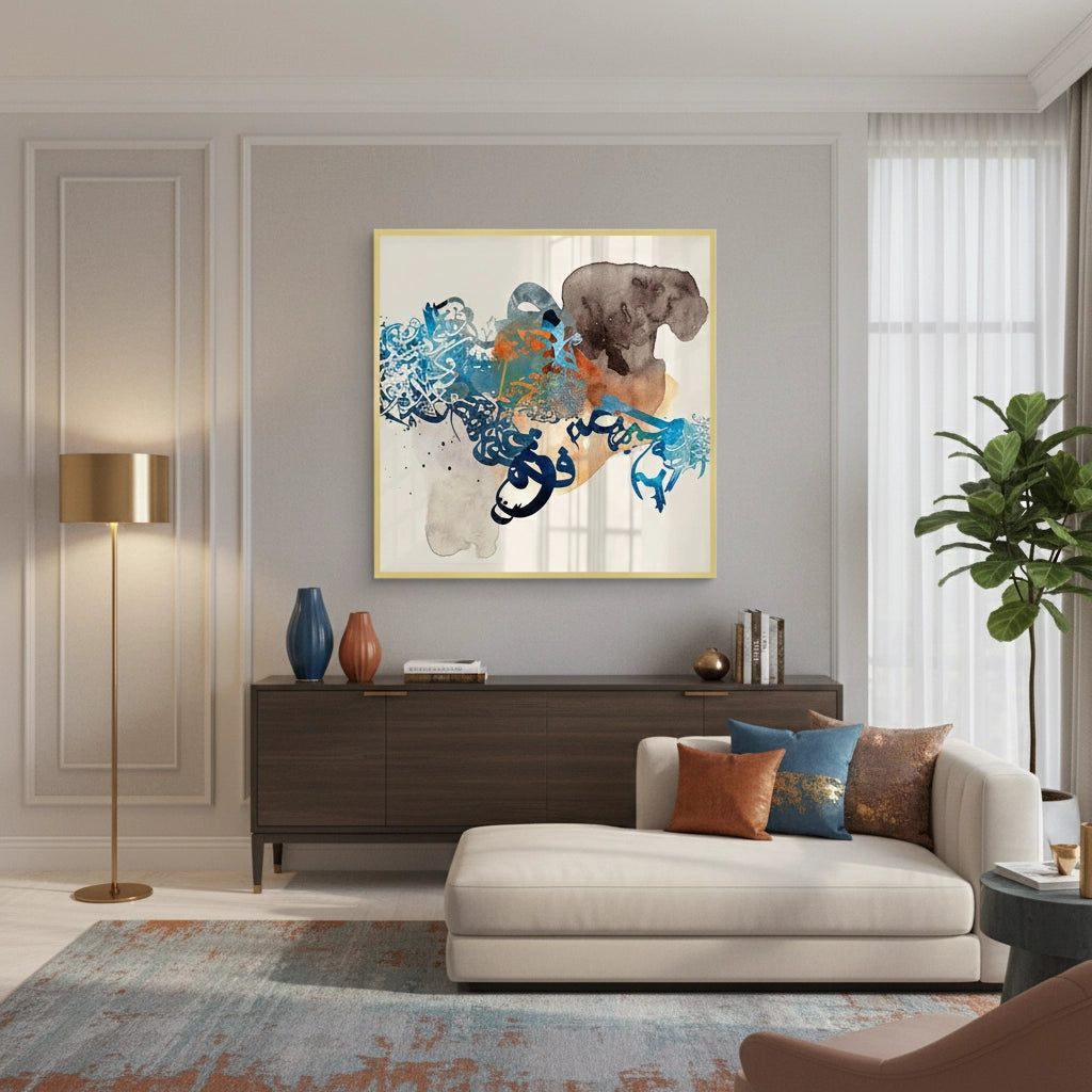 2Blue Tide Abstract Calligraphy - Fine Art