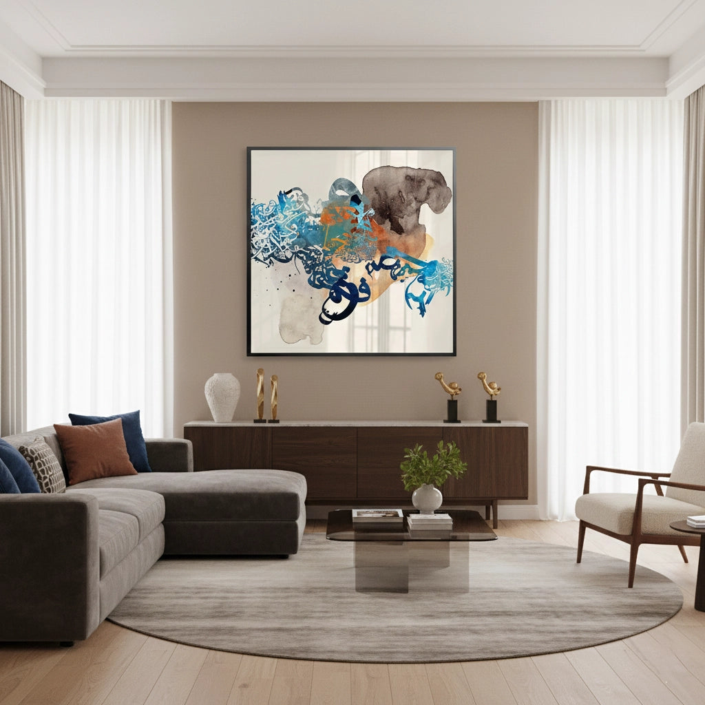 2Blue Tide Abstract Calligraphy - Fine Art