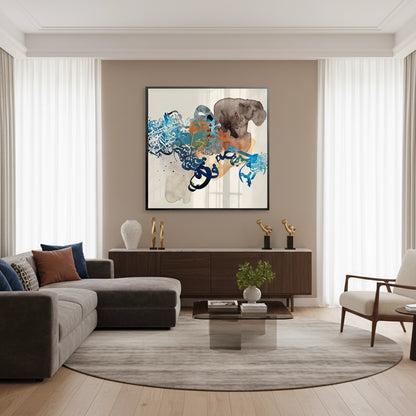 Blue Tide Abstract Calligraphy - Fine Art