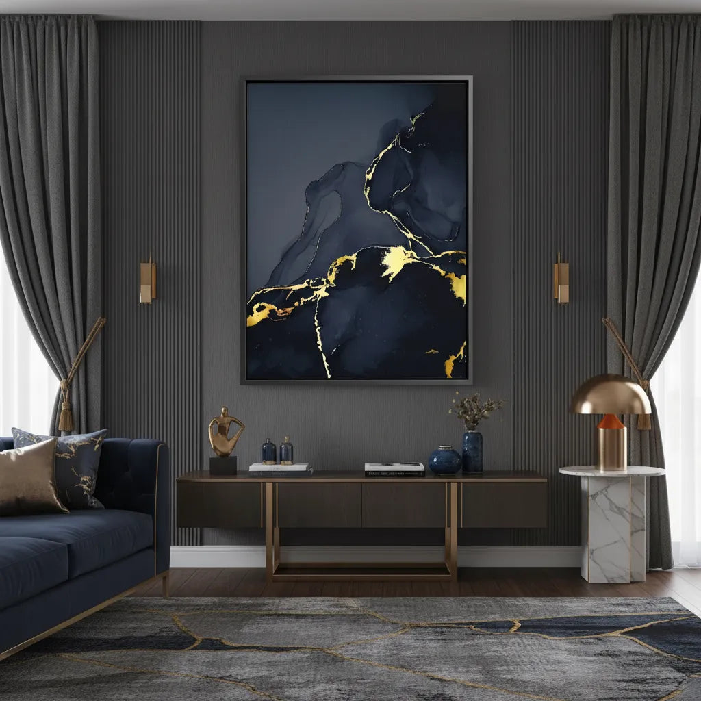 Blue and Gold Abstract - Canvas - Jasmineart.ae