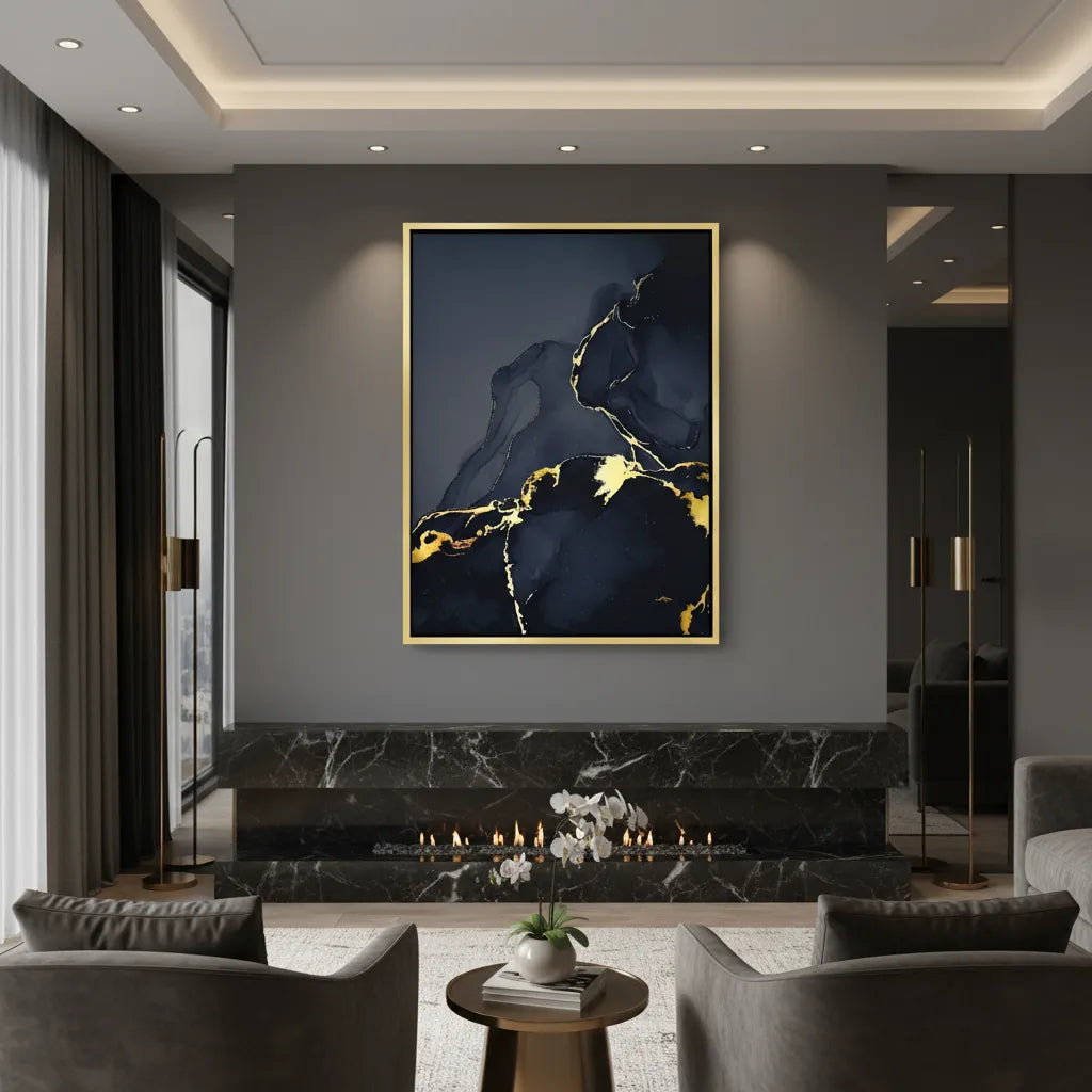 Blue and Gold Abstract - Canvas - Jasmineart.ae