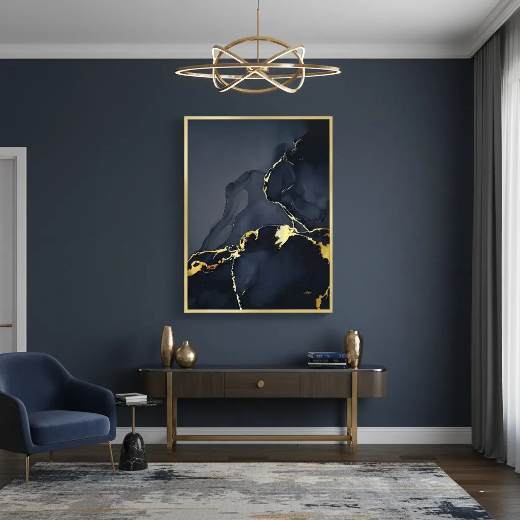 Blue and Gold Abstract - Fine Art - Jasmineart.ae