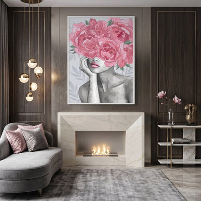 Blushing Peonies Female Portrait - Fine Art