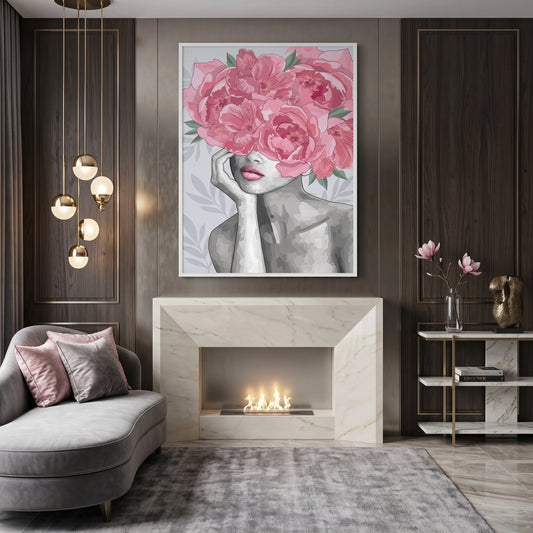 Blushing Peonies Female Portrait - Fine Art