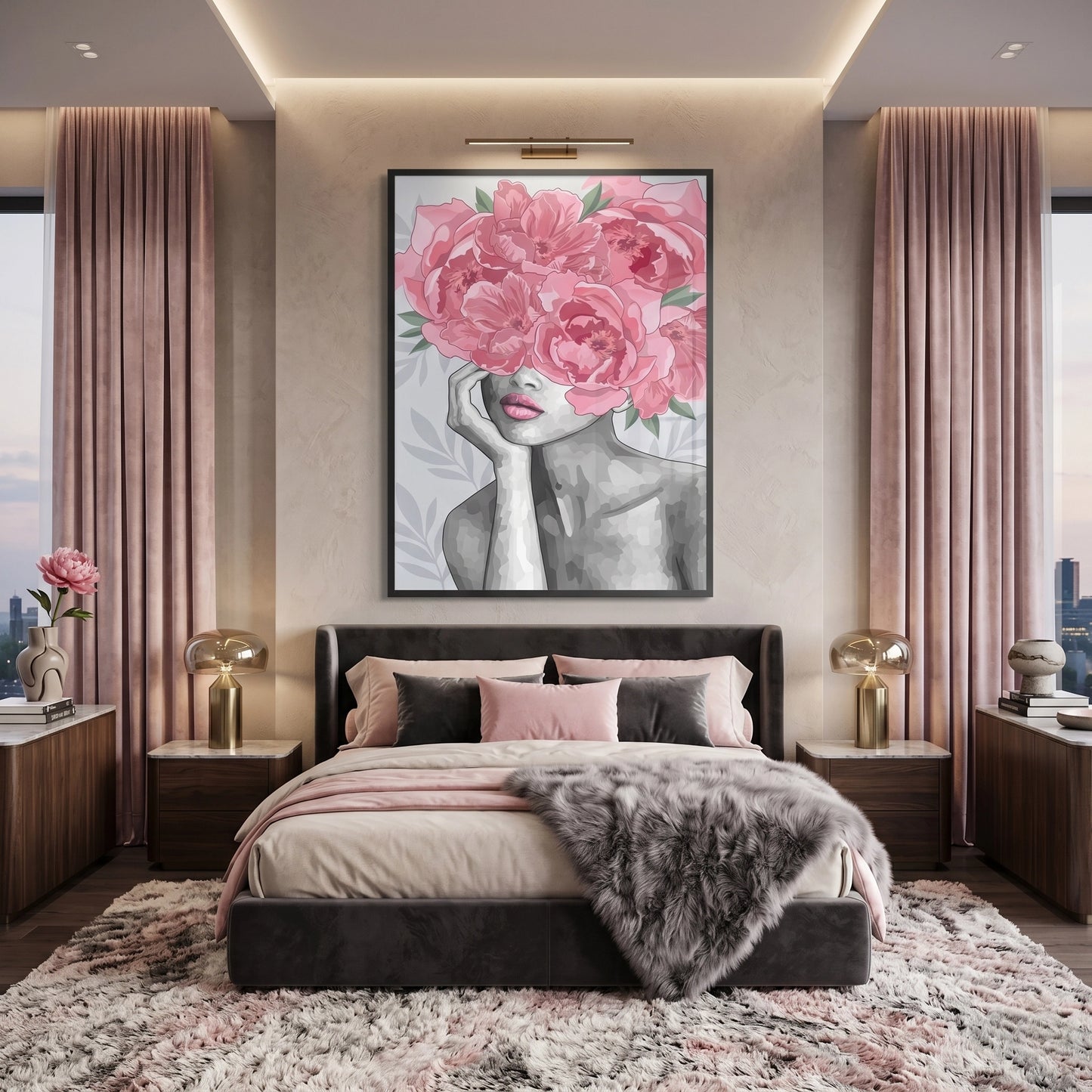 2Blushing Peonies Female Portrait - Fine Art