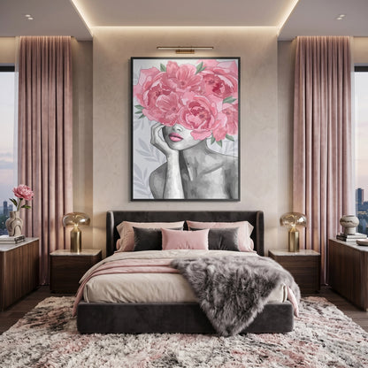 Blushing Peonies Female Portrait - Fine Art