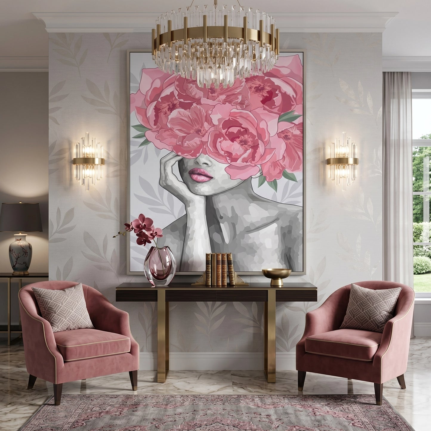 2Blushing Peonies Female Portrait - Fine Art
