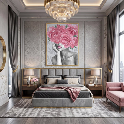 Blushing Peonies Female Portrait - Fine Art