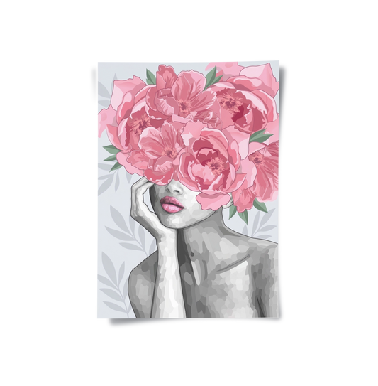 Blushing Peonies Female Portrait - Poster
