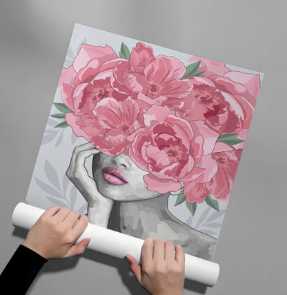 Blushing Peonies Female Portrait - Poster