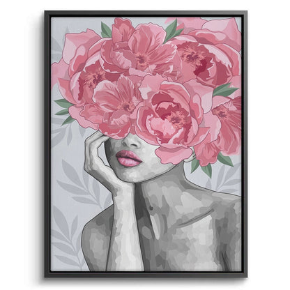Blushing Peonies Female Portrait - Canvas