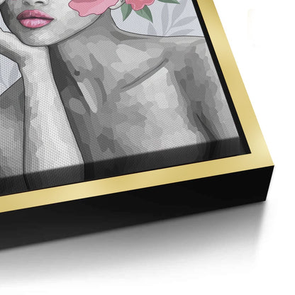 Blushing Peonies Female Portrait - Canvas