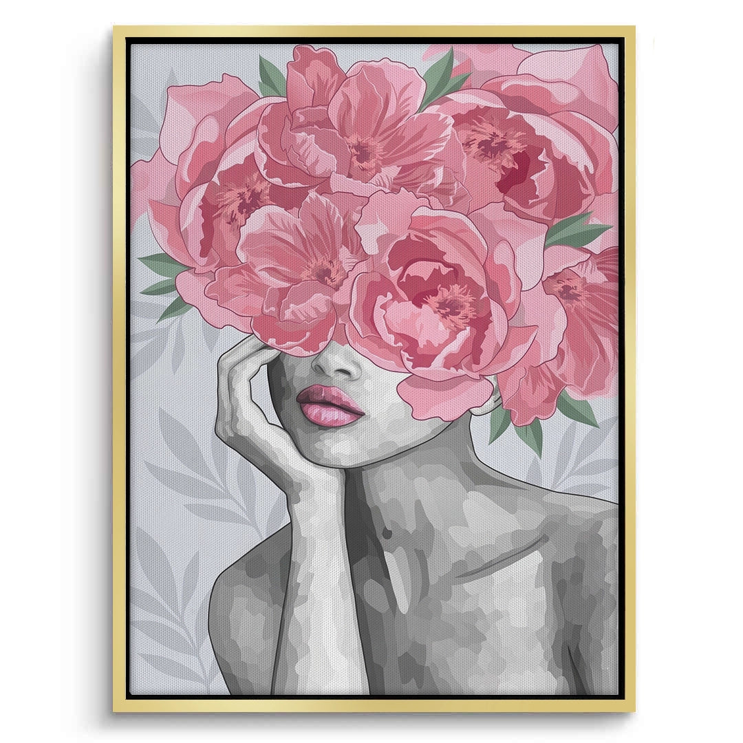2Blushing Peonies Female Portrait - Canvas