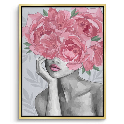 Blushing Peonies Female Portrait - Canvas