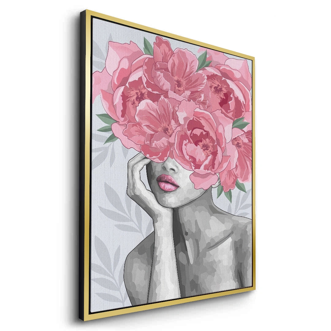 2Blushing Peonies Female Portrait - Canvas