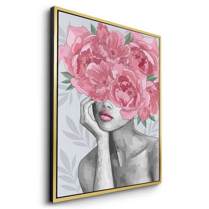 Blushing Peonies Female Portrait - Canvas
