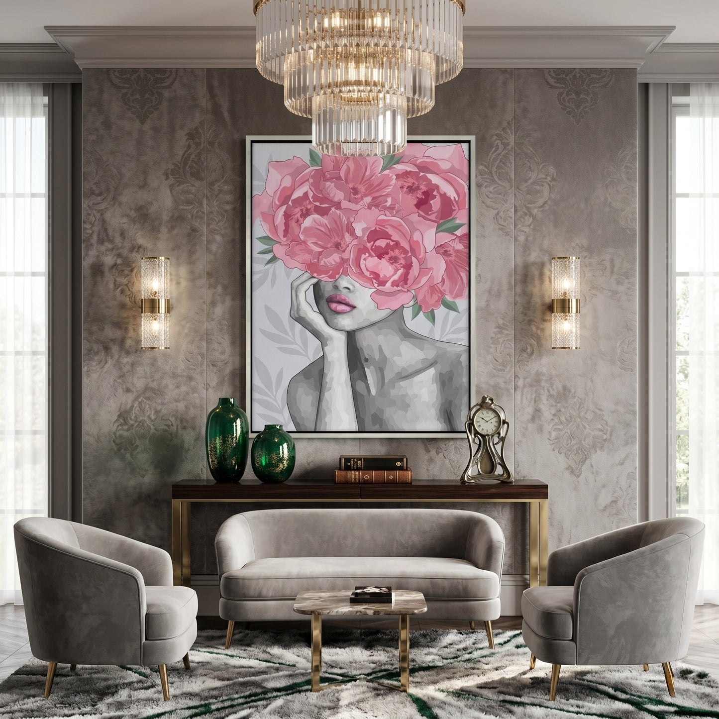 2Blushing Peonies Female Portrait - Canvas
