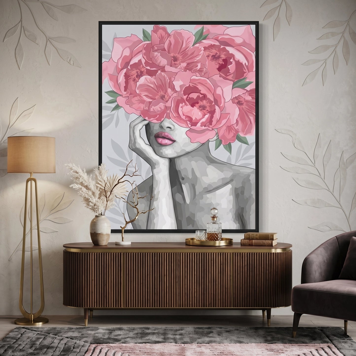 2Blushing Peonies Female Portrait - Canvas