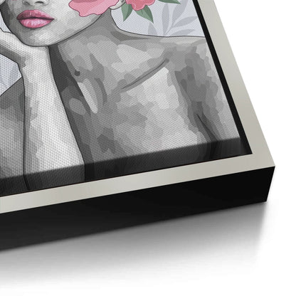 Blushing Peonies Female Portrait - Canvas