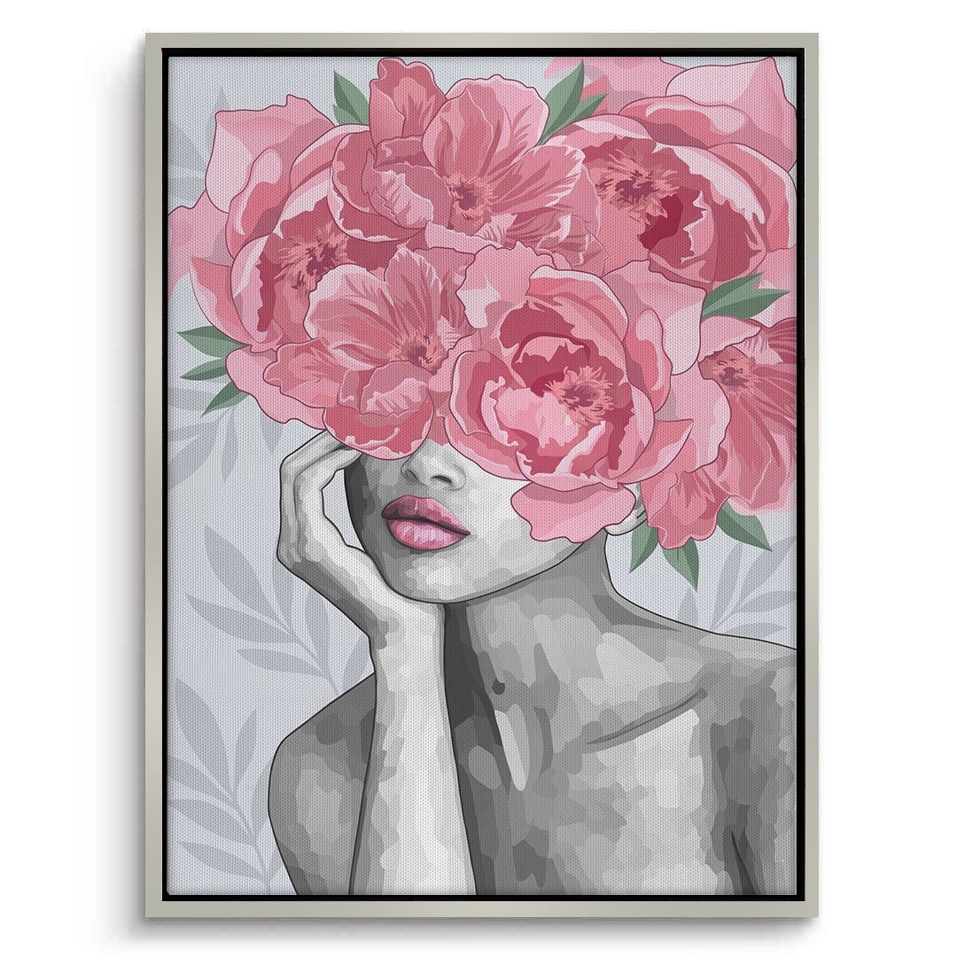 2Blushing Peonies Female Portrait - Canvas