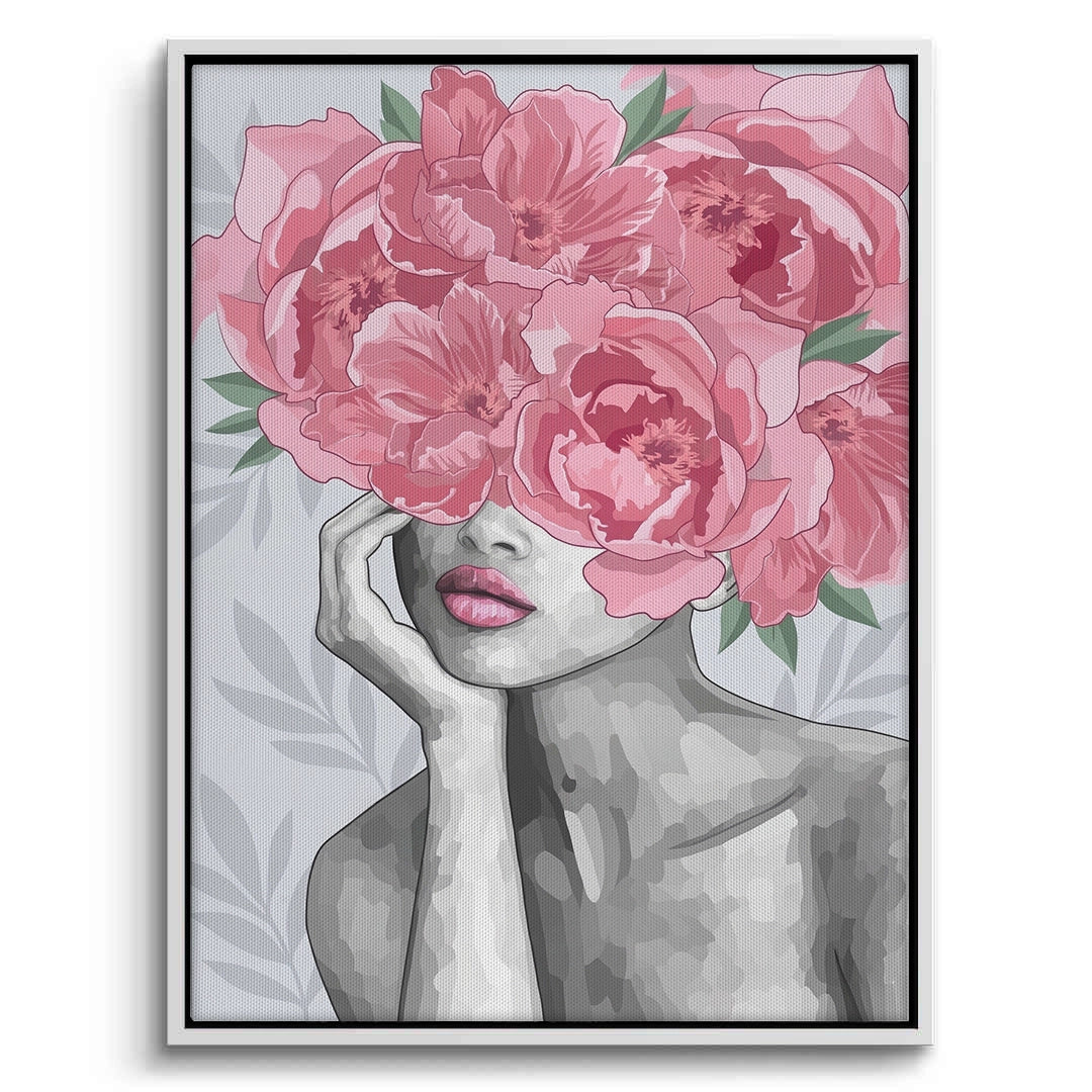 2Blushing Peonies Female Portrait - Canvas