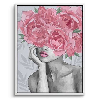 Blushing Peonies Female Portrait - Canvas