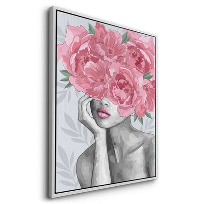 Blushing Peonies Female Portrait - Canvas