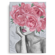 Blushing Peonies Female Portrait - Canvas