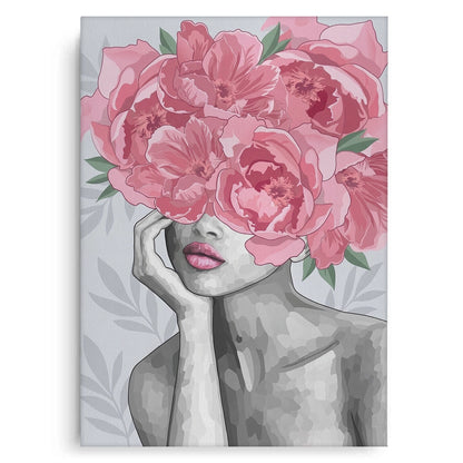 Blushing Peonies Female Portrait - Canvas