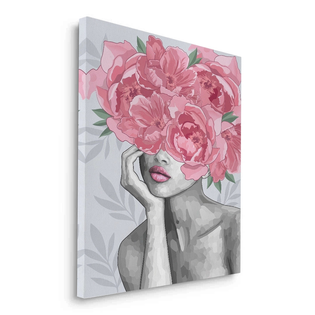 2Blushing Peonies Female Portrait - Canvas