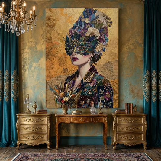 Bohemian Woman in Jeweled Mask - Canvas