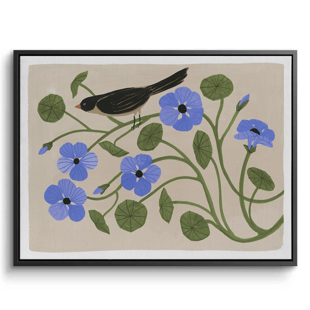 Boho Bird and Blue Flower  - Canvas - Jasmineart.ae