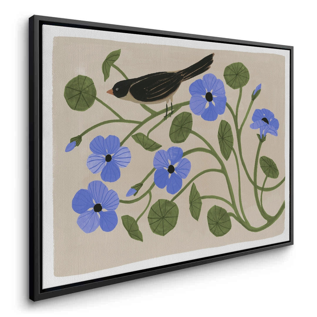 Boho Bird and Blue Flower  - Canvas - Jasmineart.ae